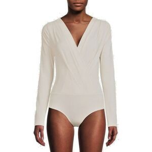 No Boundaries Juniors' Shine Bodysuit Ivory Sparkle Super soft V-neck Wrap front